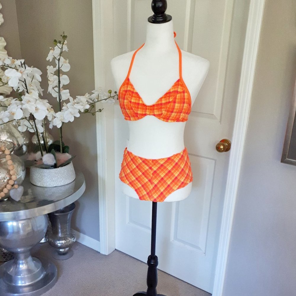 Raisins neon checkered plaid 2-piece bikini Size M